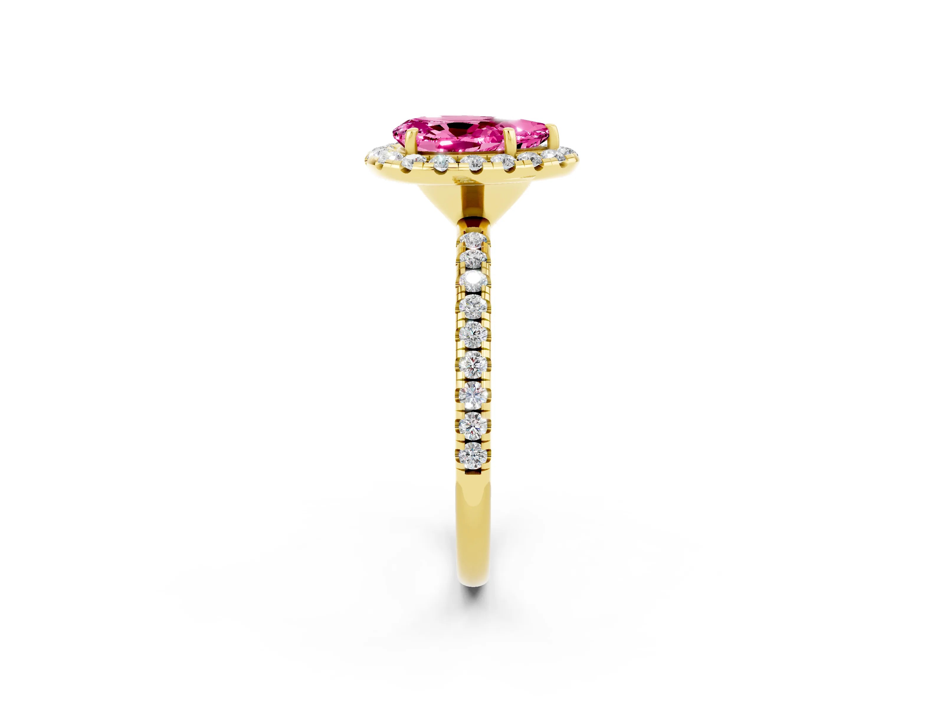 Yellow gold Pear Cut Cut Diamond Floral Halo Engagement Ring with Pavé Band and Prong Setting_2