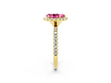 Yellow gold Pear Cut Cut Diamond Floral Halo Engagement Ring with Pavé Band and Prong Setting_2