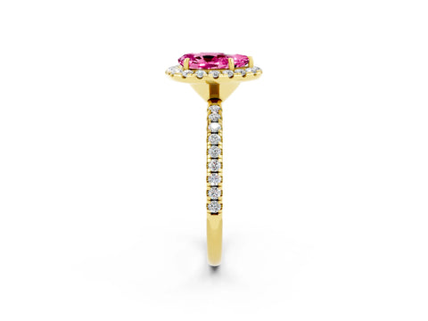 Yellow gold Pear Cut Cut Diamond Floral Halo Engagement Ring with Pavé Band and Prong Setting_2