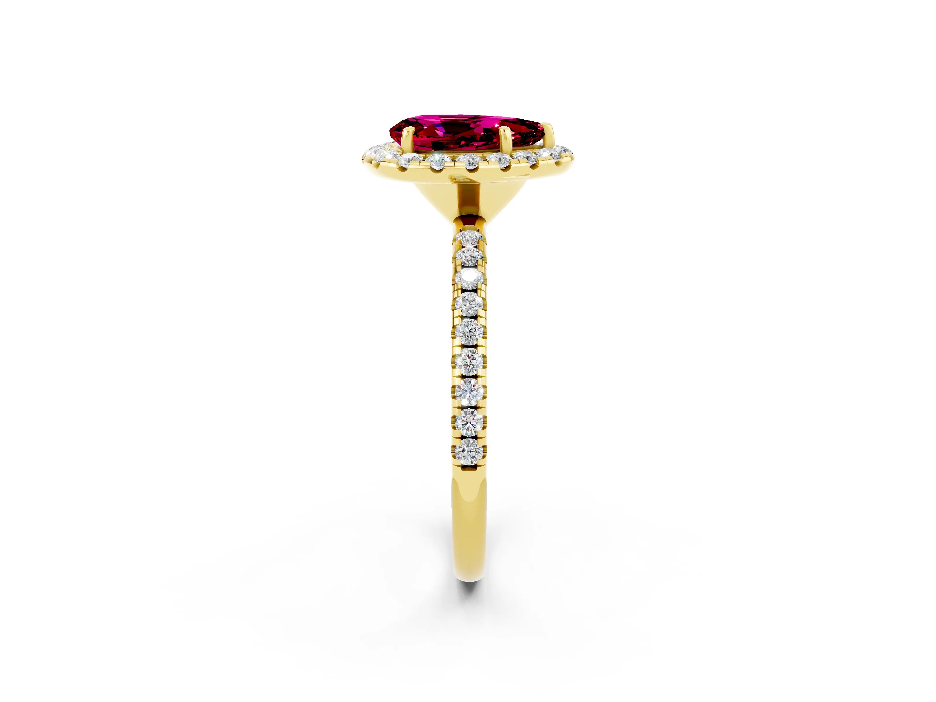 Yellow gold Pear Cut Cut Diamond Floral Halo Engagement Ring with Pavé Band and Prong Setting_2
