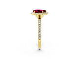 Yellow gold Pear Cut Cut Diamond Floral Halo Engagement Ring with Pavé Band and Prong Setting_2