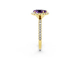 Yellow gold Pear Cut Cut Diamond Floral Halo Engagement Ring with Pavé Band and Prong Setting_2