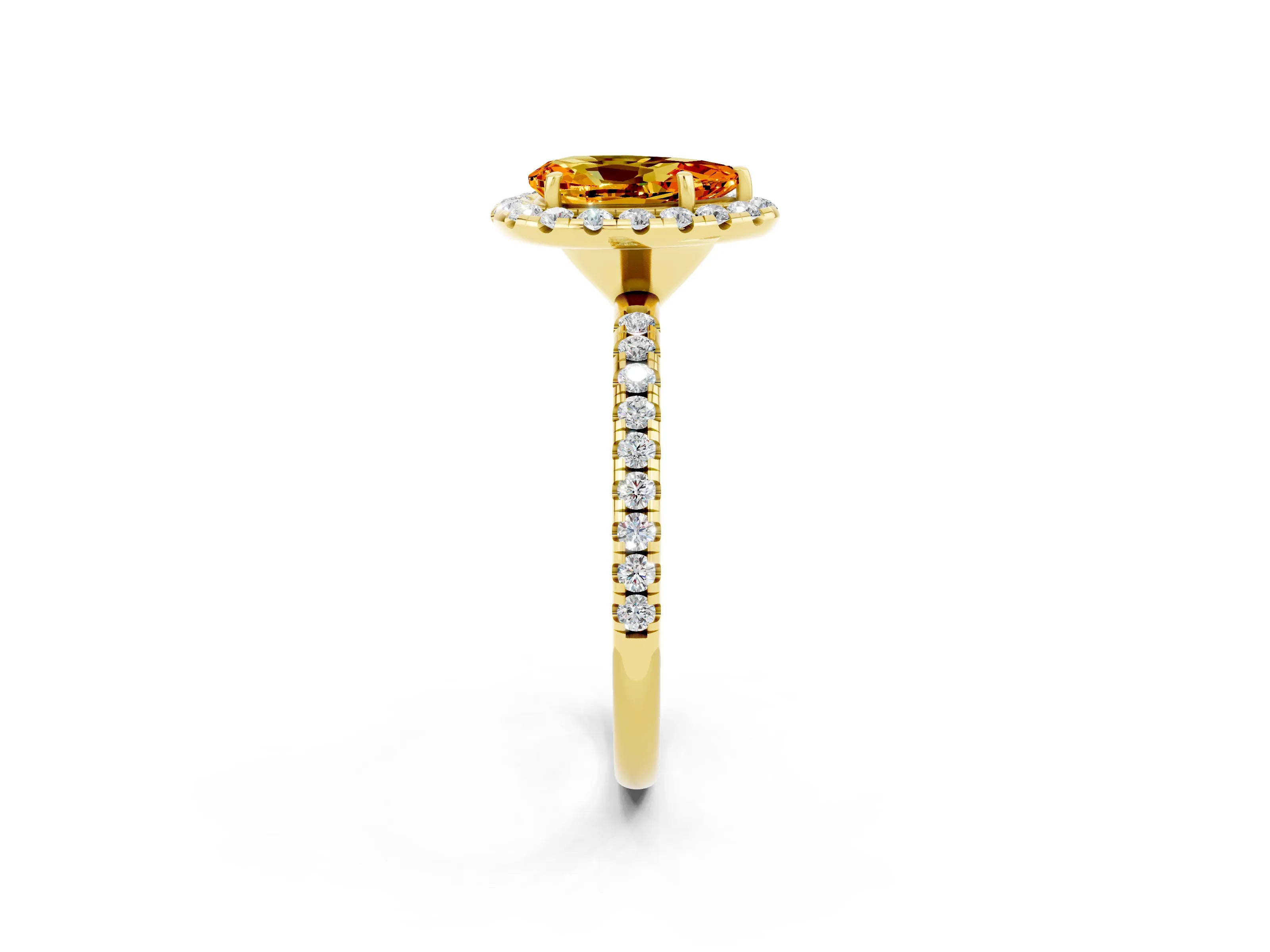 Yellow gold Pear Cut Cut Diamond Floral Halo Engagement Ring with Pavé Band and Prong Setting_2