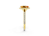 Yellow gold Pear Cut Cut Diamond Floral Halo Engagement Ring with Pavé Band and Prong Setting_2