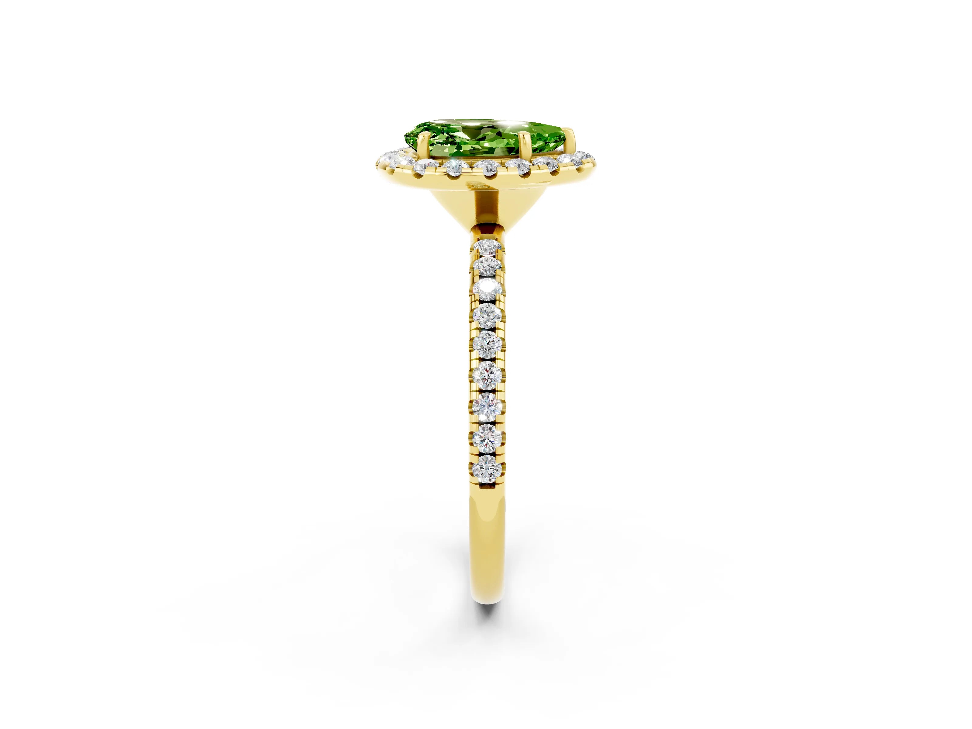 Yellow gold Pear Cut Cut Diamond Floral Halo Engagement Ring with Pavé Band and Prong Setting_2