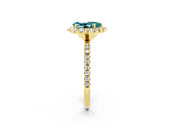 Yellow gold Pear Cut Cut Diamond Floral Halo Engagement Ring with Pavé Band and Prong Setting_2