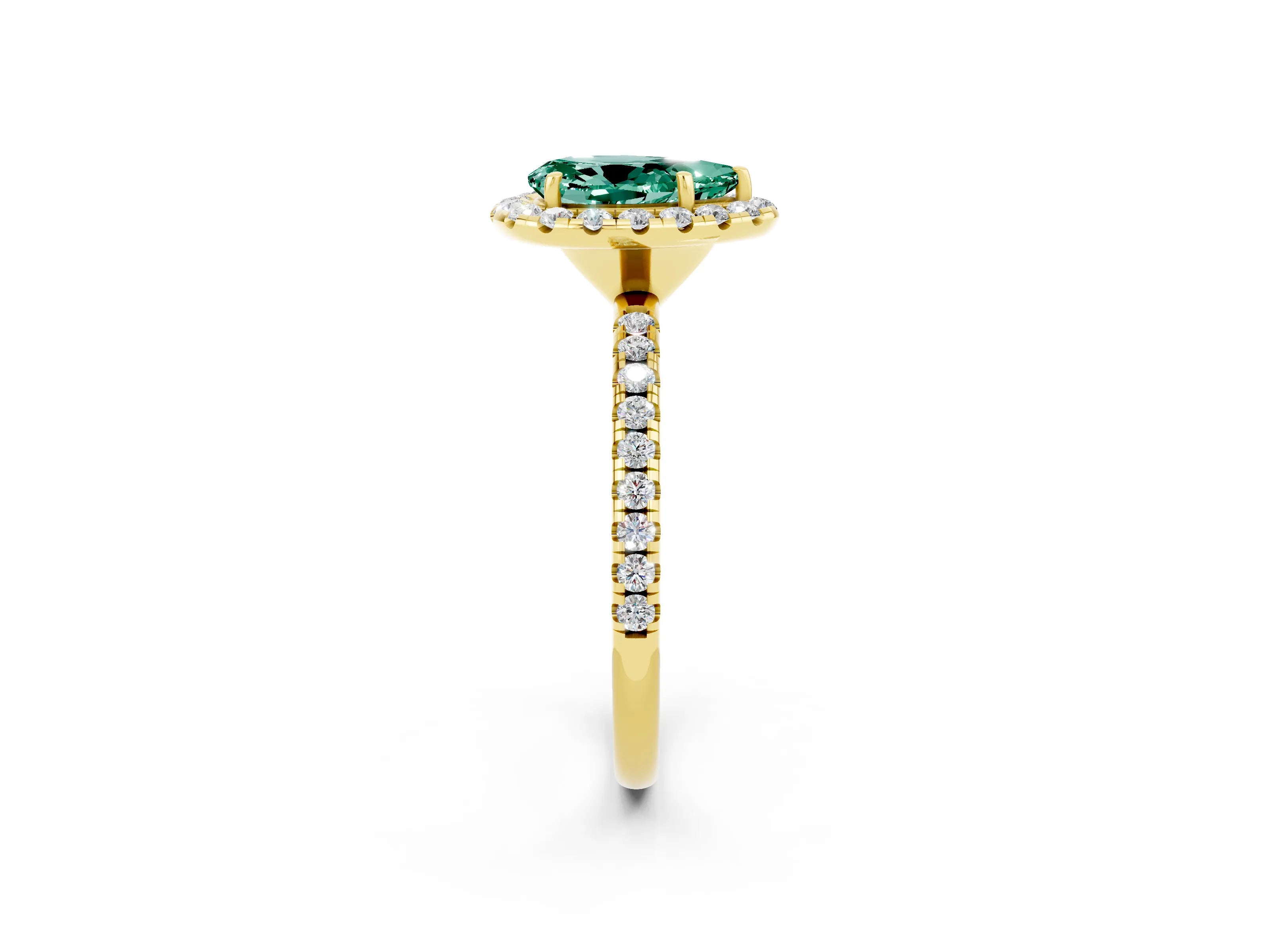 Yellow gold Pear Cut Cut Diamond Floral Halo Engagement Ring with Pavé Band and Prong Setting_2