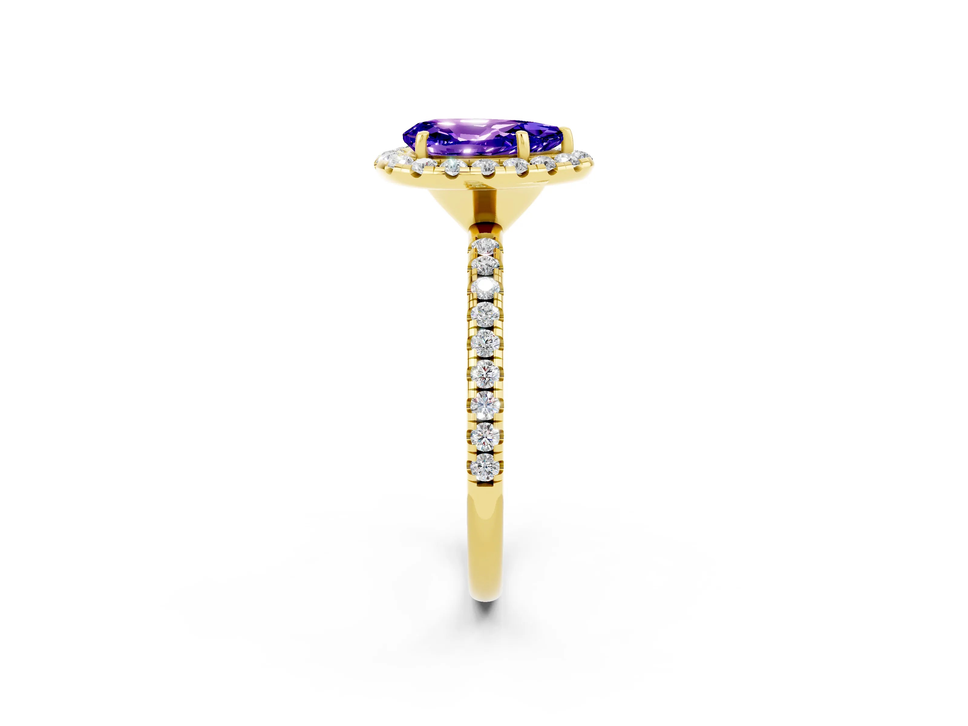 Yellow gold Pear Cut Cut Diamond Floral Halo Engagement Ring with Pavé Band and Prong Setting_2