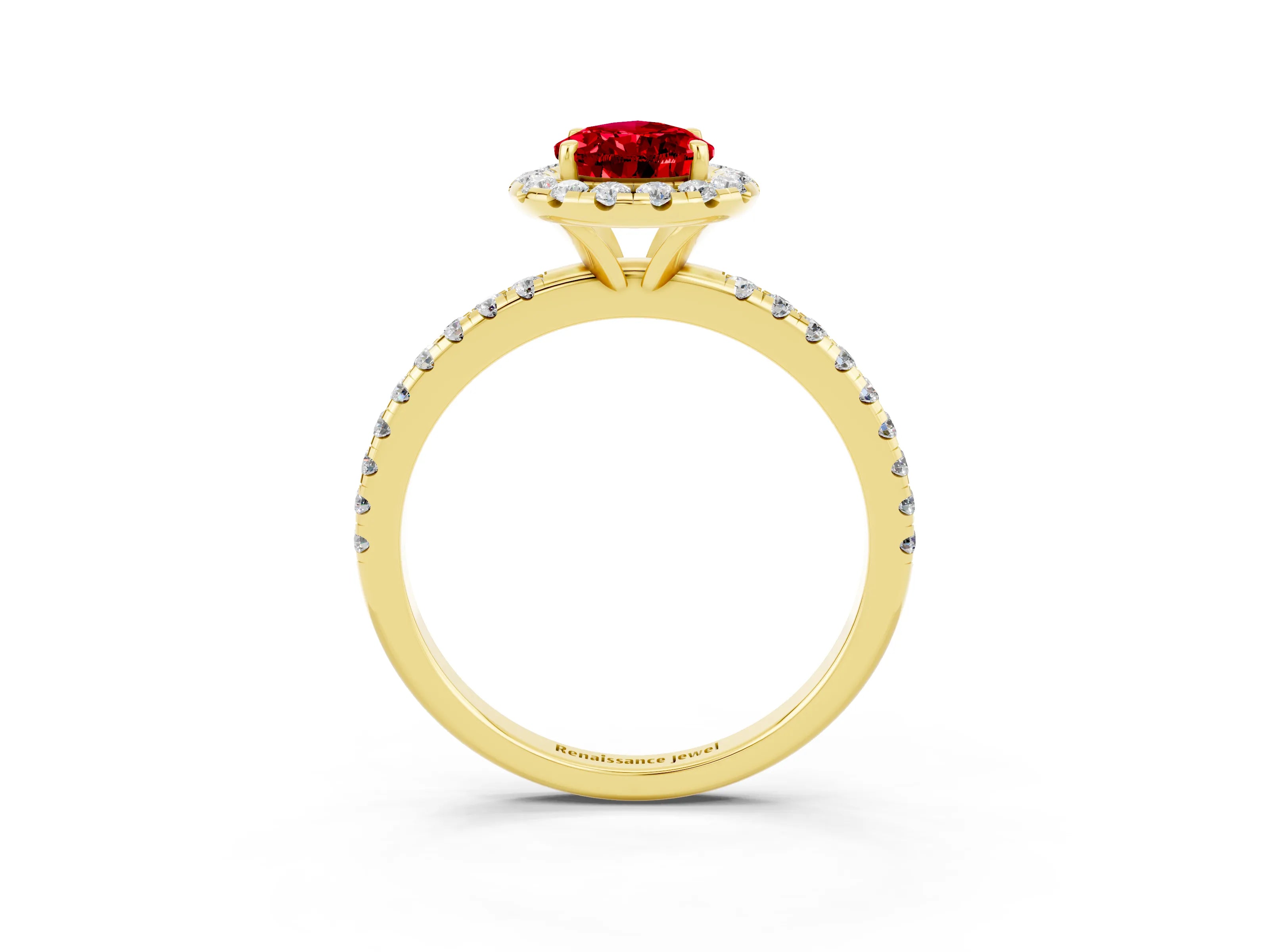 Yellow gold Pear Cut Cut Diamond Floral Halo Engagement Ring with Pavé Band and Prong Setting_3