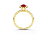 Yellow gold Pear Cut Cut Diamond Floral Halo Engagement Ring with Pavé Band and Prong Setting_3