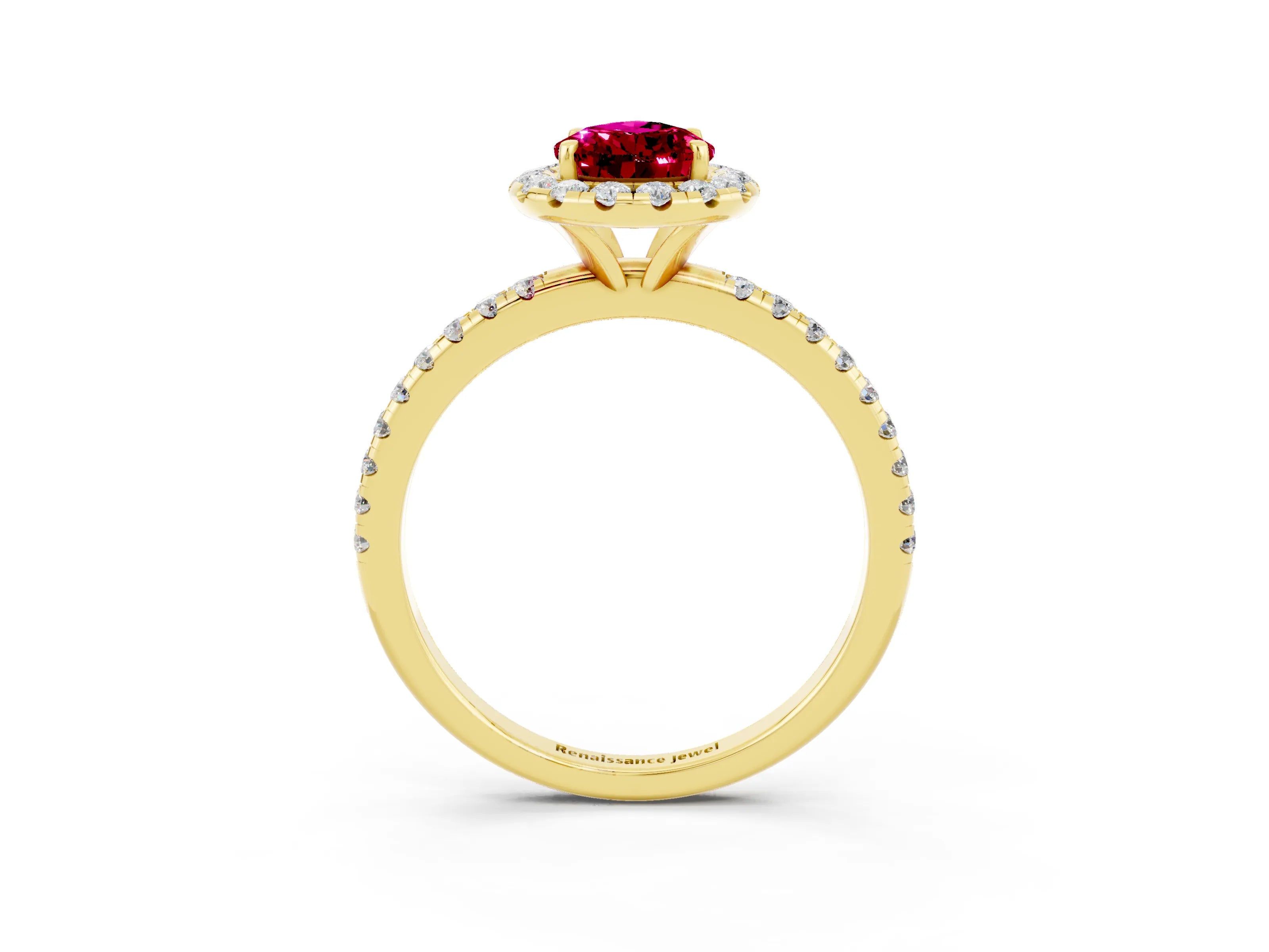 Yellow gold Pear Cut Cut Diamond Floral Halo Engagement Ring with Pavé Band and Prong Setting_3
