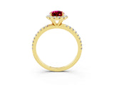Yellow gold Pear Cut Cut Diamond Floral Halo Engagement Ring with Pavé Band and Prong Setting_3