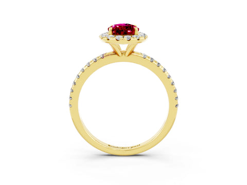 Yellow gold Pear Cut Cut Diamond Floral Halo Engagement Ring with Pavé Band and Prong Setting_3