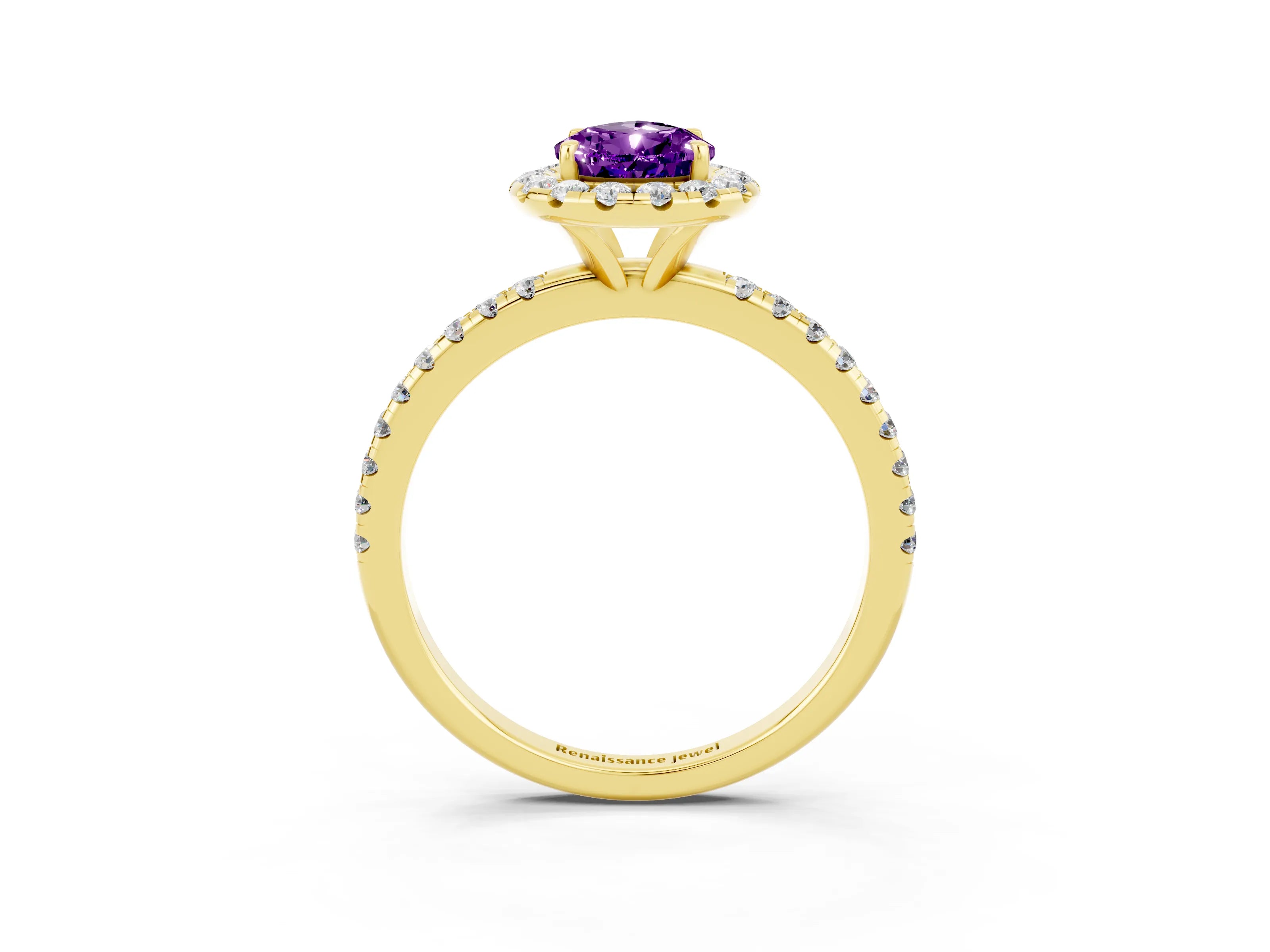 Yellow gold Pear Cut Cut Diamond Floral Halo Engagement Ring with Pavé Band and Prong Setting_3