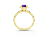 Yellow gold Pear Cut Cut Diamond Floral Halo Engagement Ring with Pavé Band and Prong Setting_3