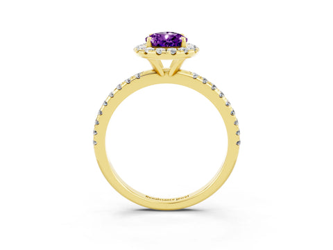 Yellow gold Pear Cut Cut Diamond Floral Halo Engagement Ring with Pavé Band and Prong Setting_3