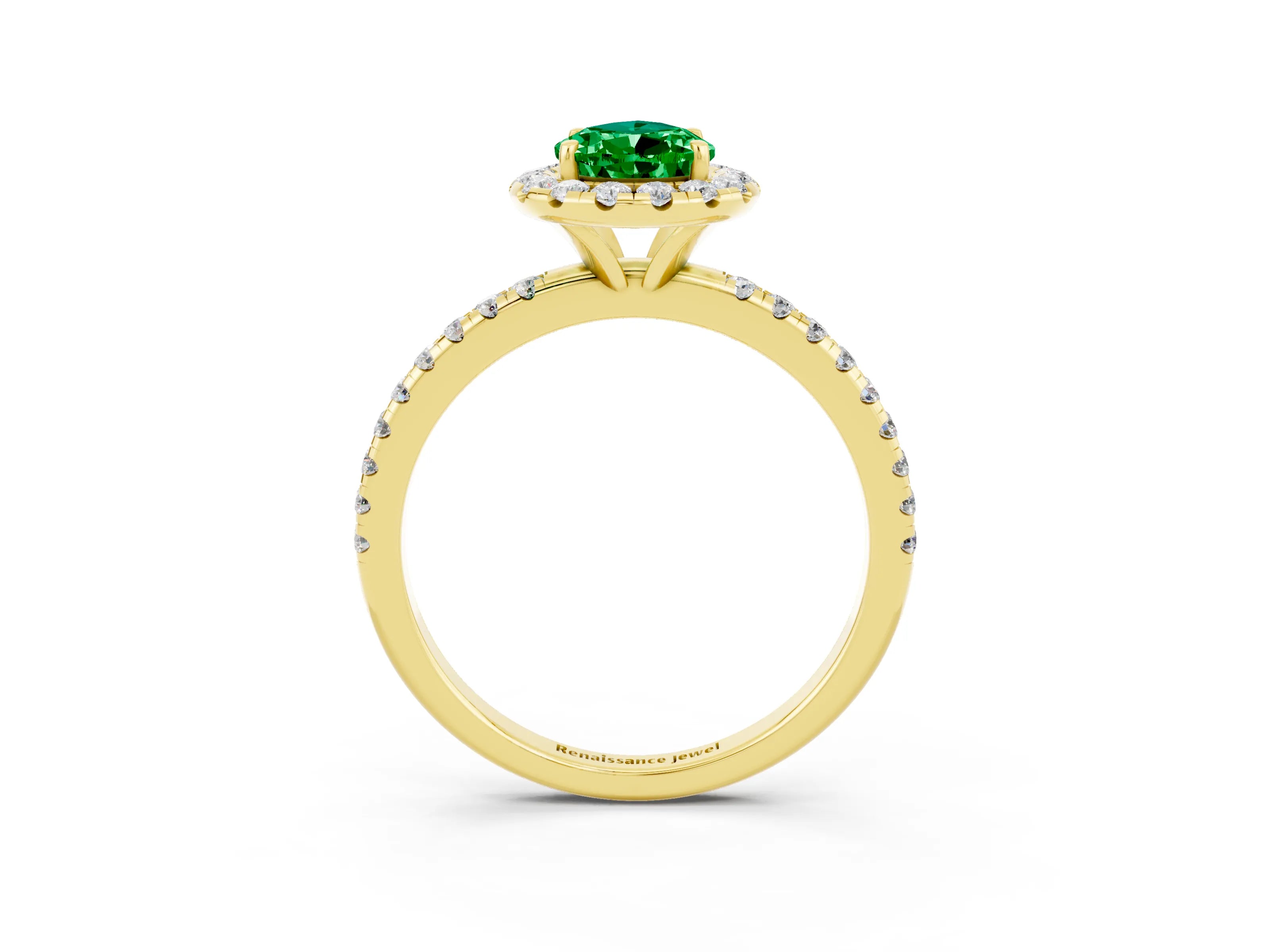 Yellow gold Pear Cut Cut Diamond Floral Halo Engagement Ring with Pavé Band and Prong Setting_3