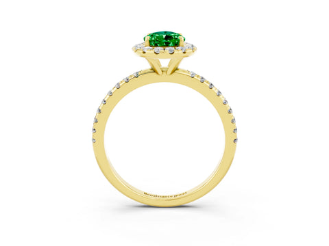 Yellow gold Pear Cut Cut Diamond Floral Halo Engagement Ring with Pavé Band and Prong Setting_3