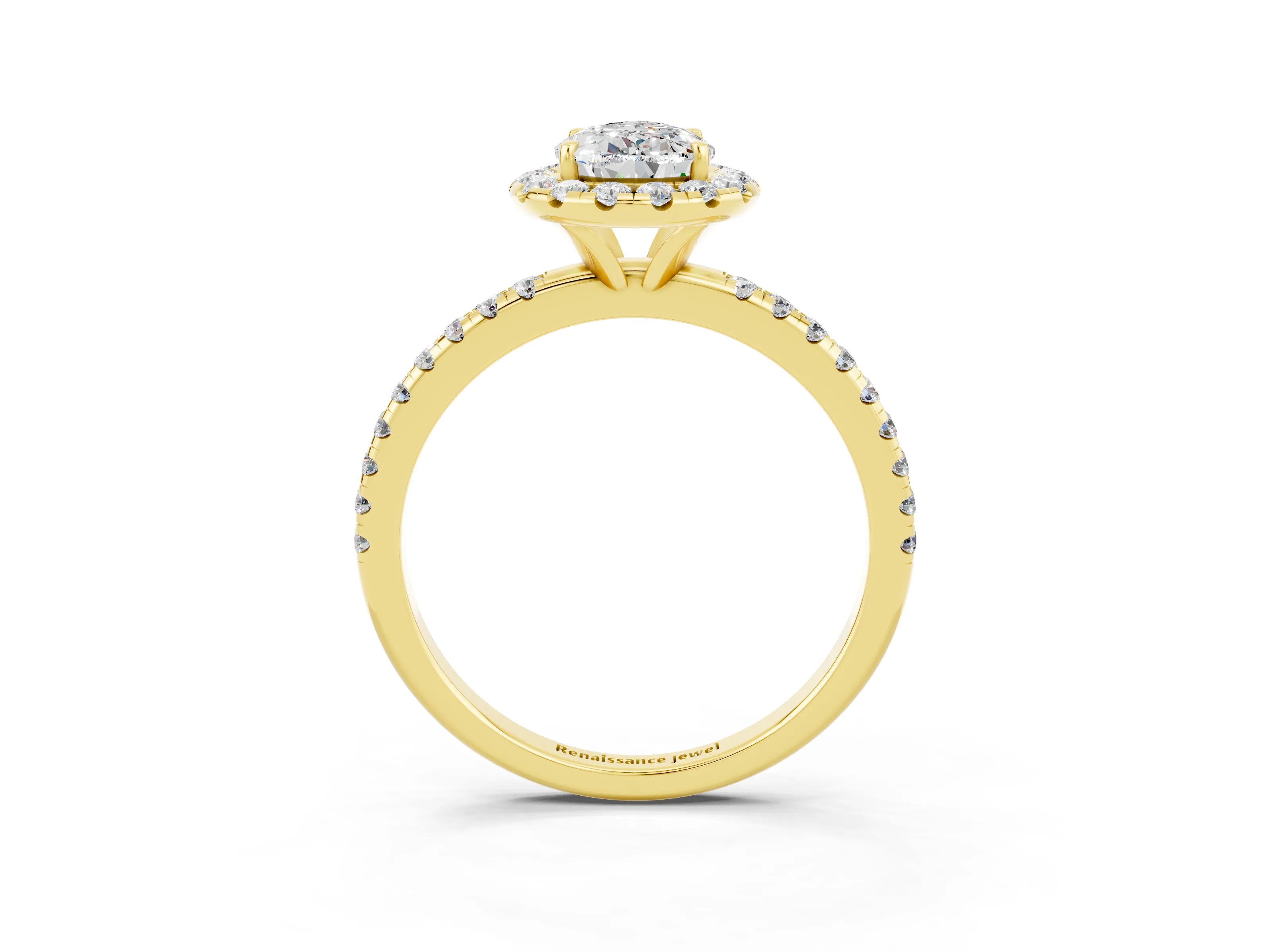 Yellow gold Pear Cut Cut Diamond Floral Halo Engagement Ring with Pavé Band and Prong Setting_3