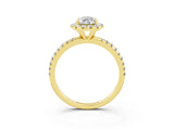 Yellow gold Pear Cut Cut Diamond Floral Halo Engagement Ring with Pavé Band and Prong Setting_3