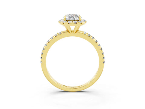 Yellow gold Pear Cut Cut Diamond Floral Halo Engagement Ring with Pavé Band and Prong Setting_3