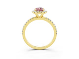 Yellow gold Pear Cut Cut Diamond Floral Halo Engagement Ring with Pavé Band and Prong Setting_3
