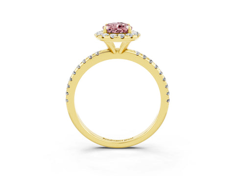 Yellow gold Pear Cut Cut Diamond Floral Halo Engagement Ring with Pavé Band and Prong Setting_3