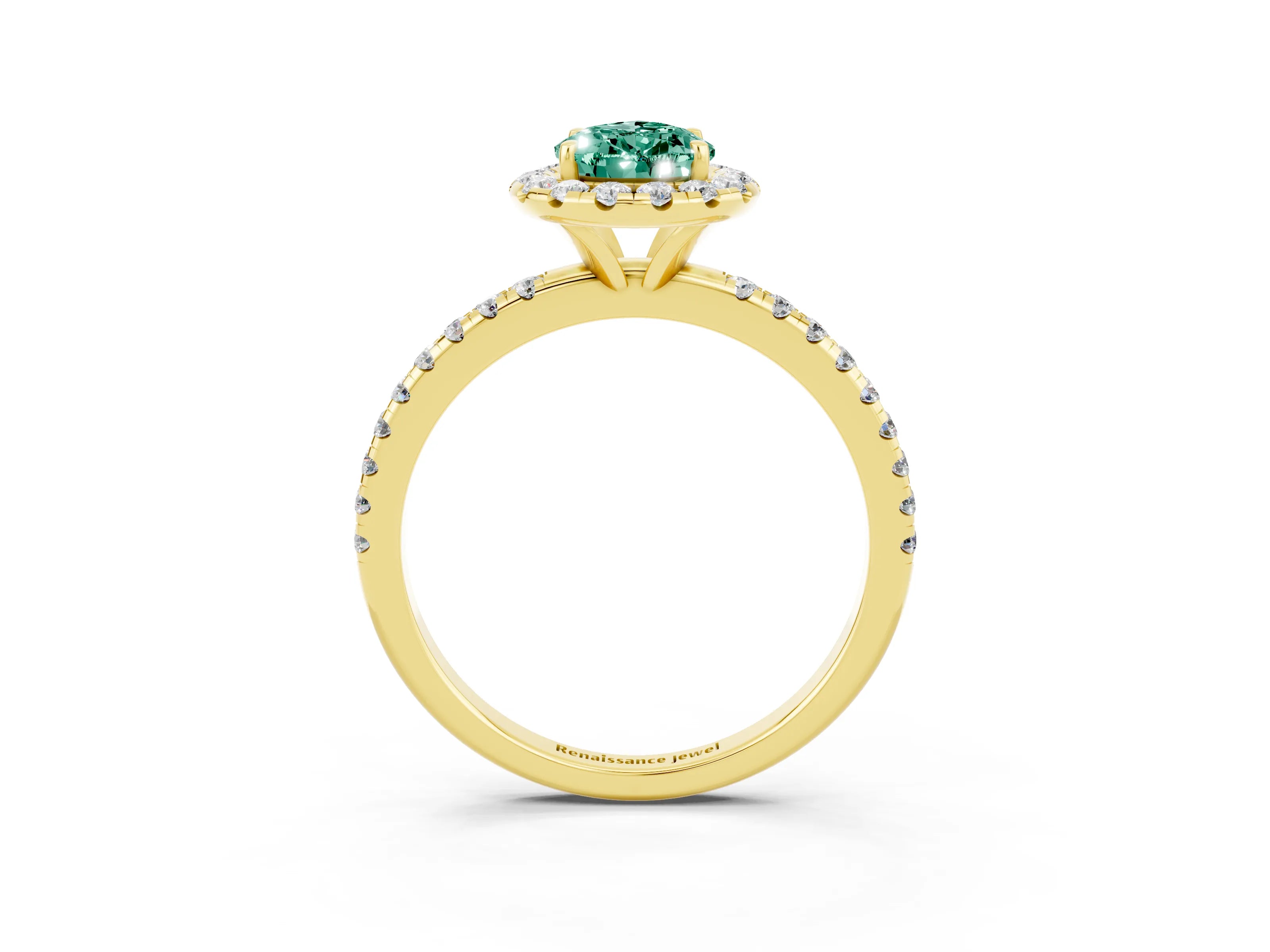 Yellow gold Pear Cut Cut Diamond Floral Halo Engagement Ring with Pavé Band and Prong Setting_3