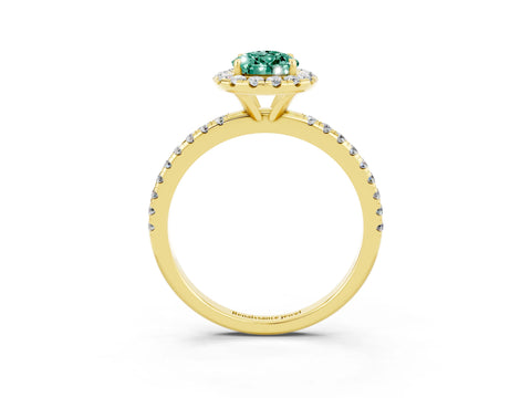 Yellow gold Pear Cut Cut Diamond Floral Halo Engagement Ring with Pavé Band and Prong Setting_3
