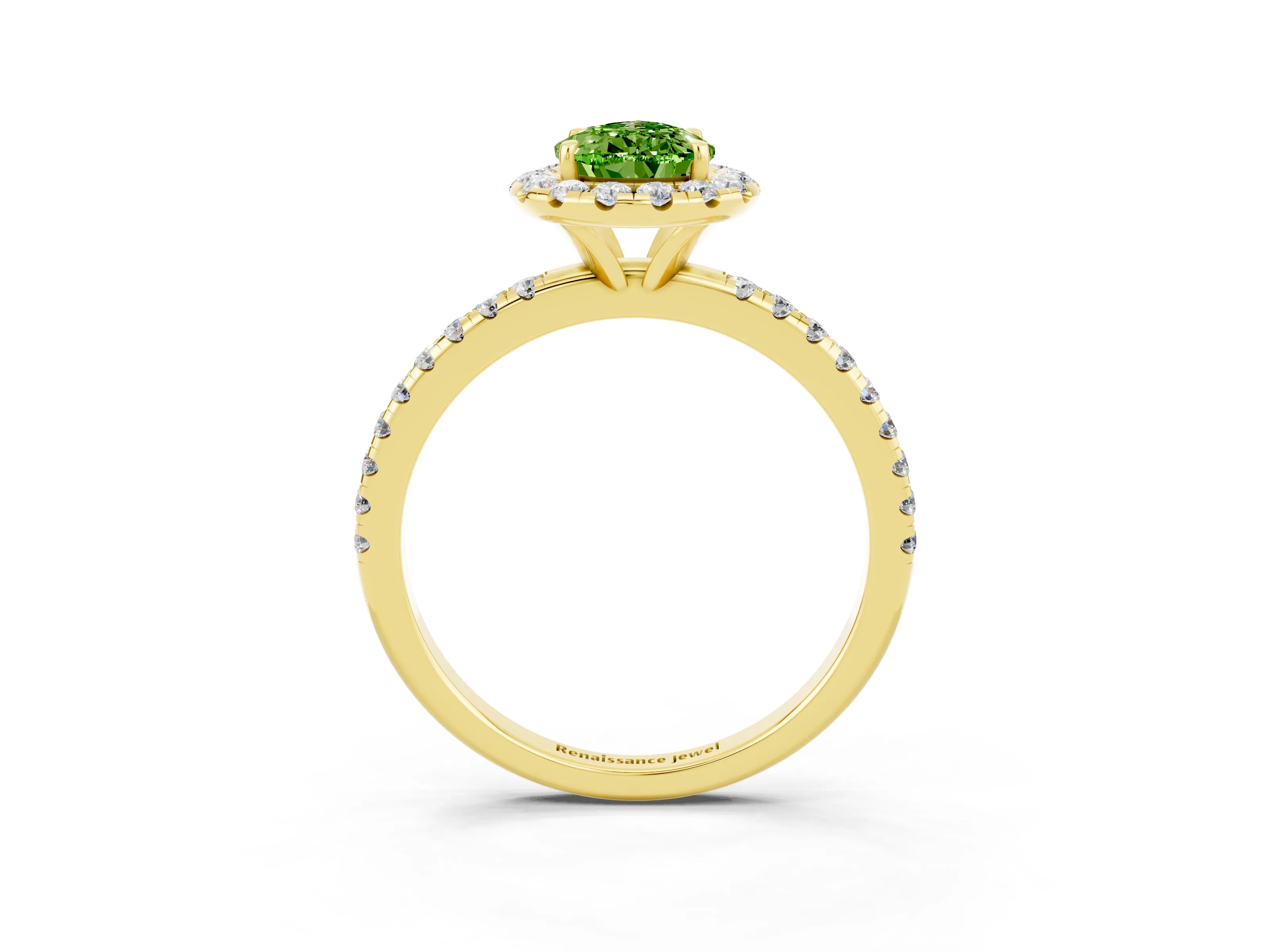 Yellow gold Pear Cut Cut Diamond Floral Halo Engagement Ring with Pavé Band and Prong Setting_3