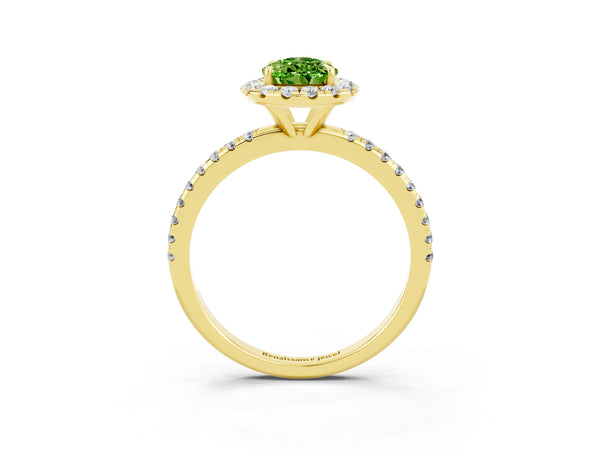 Yellow gold Pear Cut Cut Diamond Floral Halo Engagement Ring with Pavé Band and Prong Setting