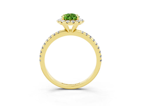 Yellow gold Pear Cut Cut Diamond Floral Halo Engagement Ring with Pavé Band and Prong Setting_3