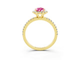 Yellow gold Pear Cut Cut Diamond Floral Halo Engagement Ring with Pavé Band and Prong Setting_3