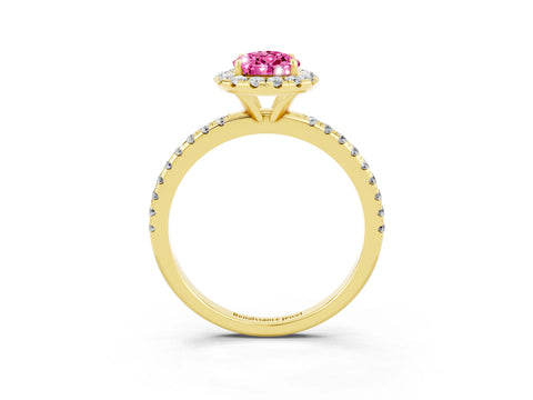 Yellow gold Pear Cut Cut Diamond Floral Halo Engagement Ring with Pavé Band and Prong Setting_3
