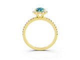 Yellow gold Pear Cut Cut Diamond Floral Halo Engagement Ring with Pavé Band and Prong Setting_3