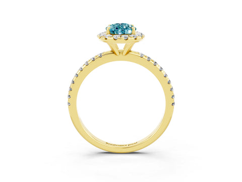 Yellow gold Pear Cut Cut Diamond Floral Halo Engagement Ring with Pavé Band and Prong Setting_3
