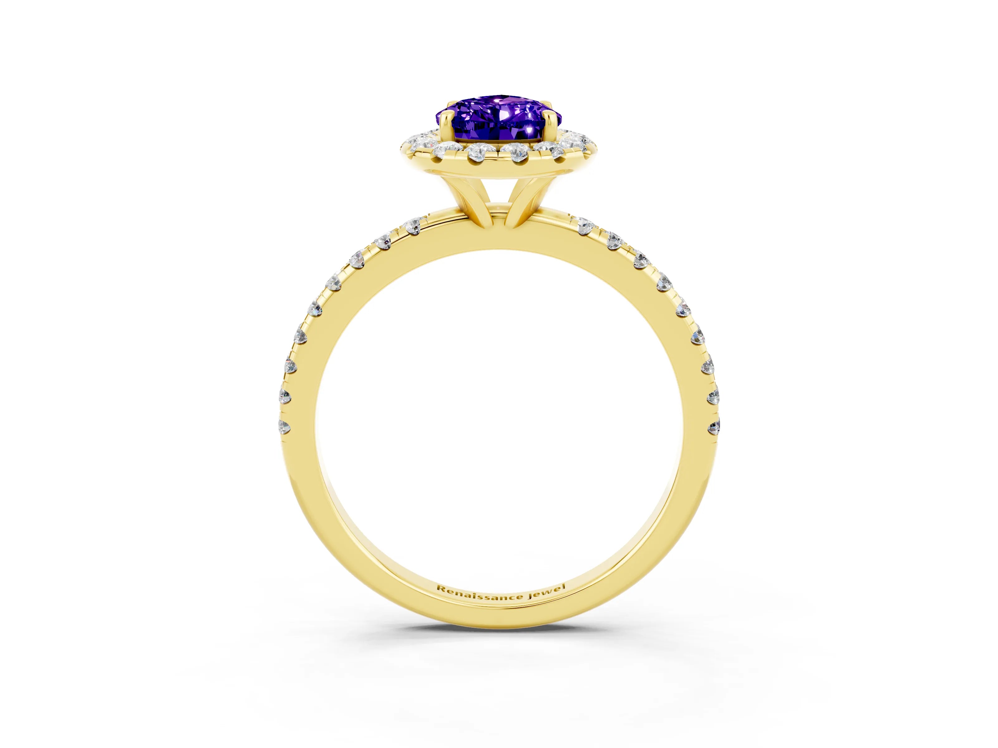 Yellow gold Pear Cut Cut Diamond Floral Halo Engagement Ring with Pavé Band and Prong Setting_3