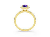 Yellow gold Pear Cut Cut Diamond Floral Halo Engagement Ring with Pavé Band and Prong Setting_3