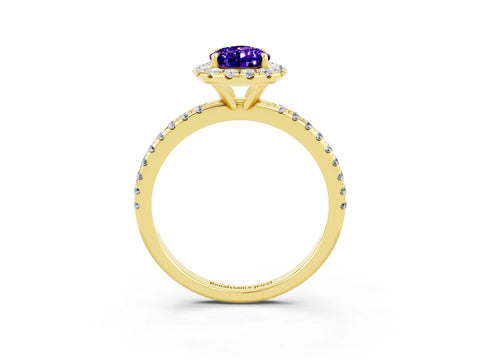 Yellow gold Pear Cut Cut Diamond Floral Halo Engagement Ring with Pavé Band and Prong Setting_3