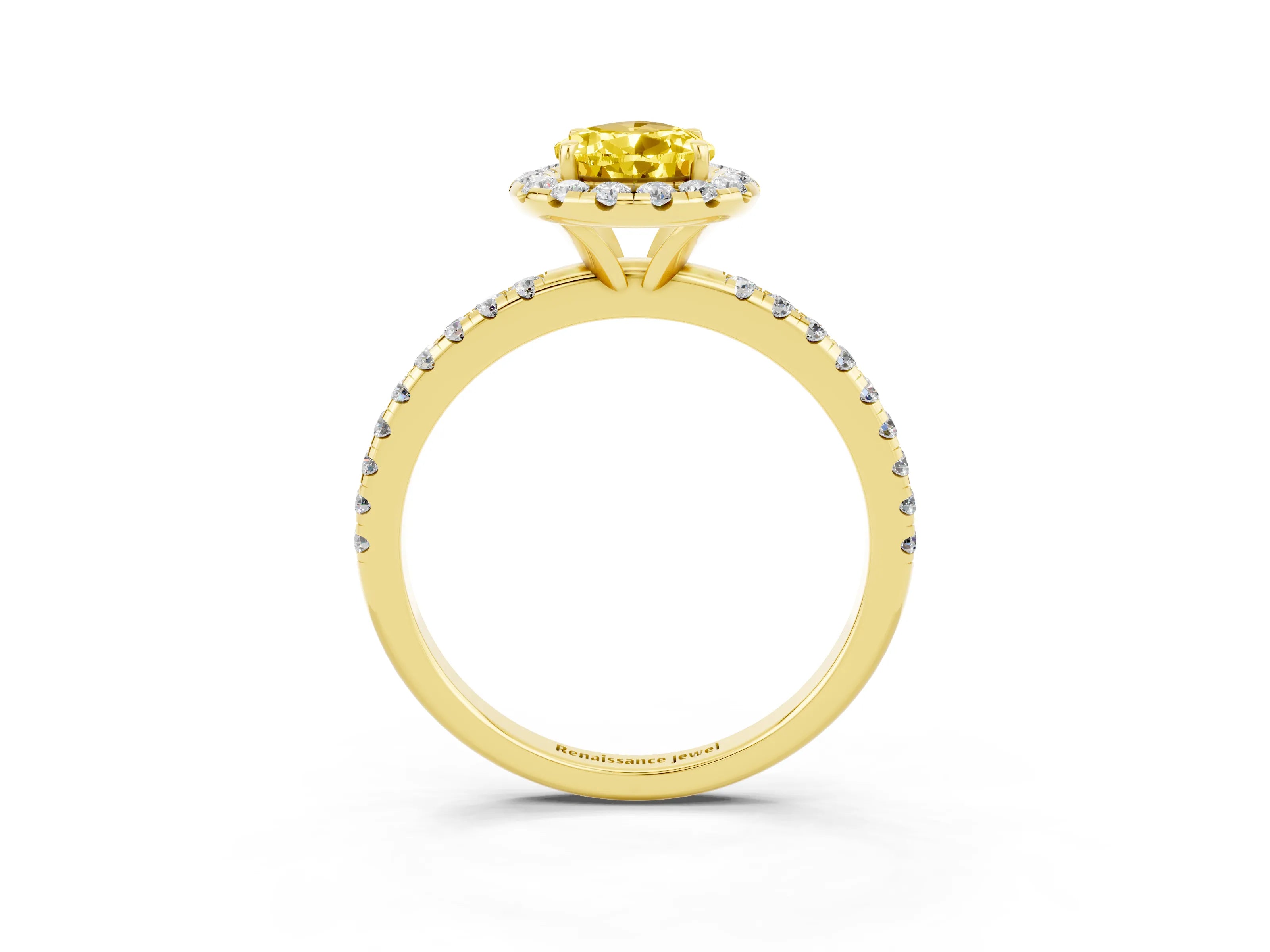 Yellow gold Pear Cut Cut Diamond Floral Halo Engagement Ring with Pavé Band and Prong Setting_3