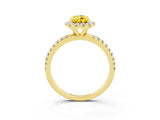 Yellow gold Pear Cut Cut Diamond Floral Halo Engagement Ring with Pavé Band and Prong Setting_3