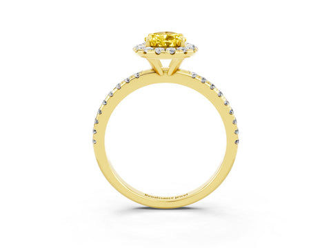 Yellow gold Pear Cut Cut Diamond Floral Halo Engagement Ring with Pavé Band and Prong Setting_3