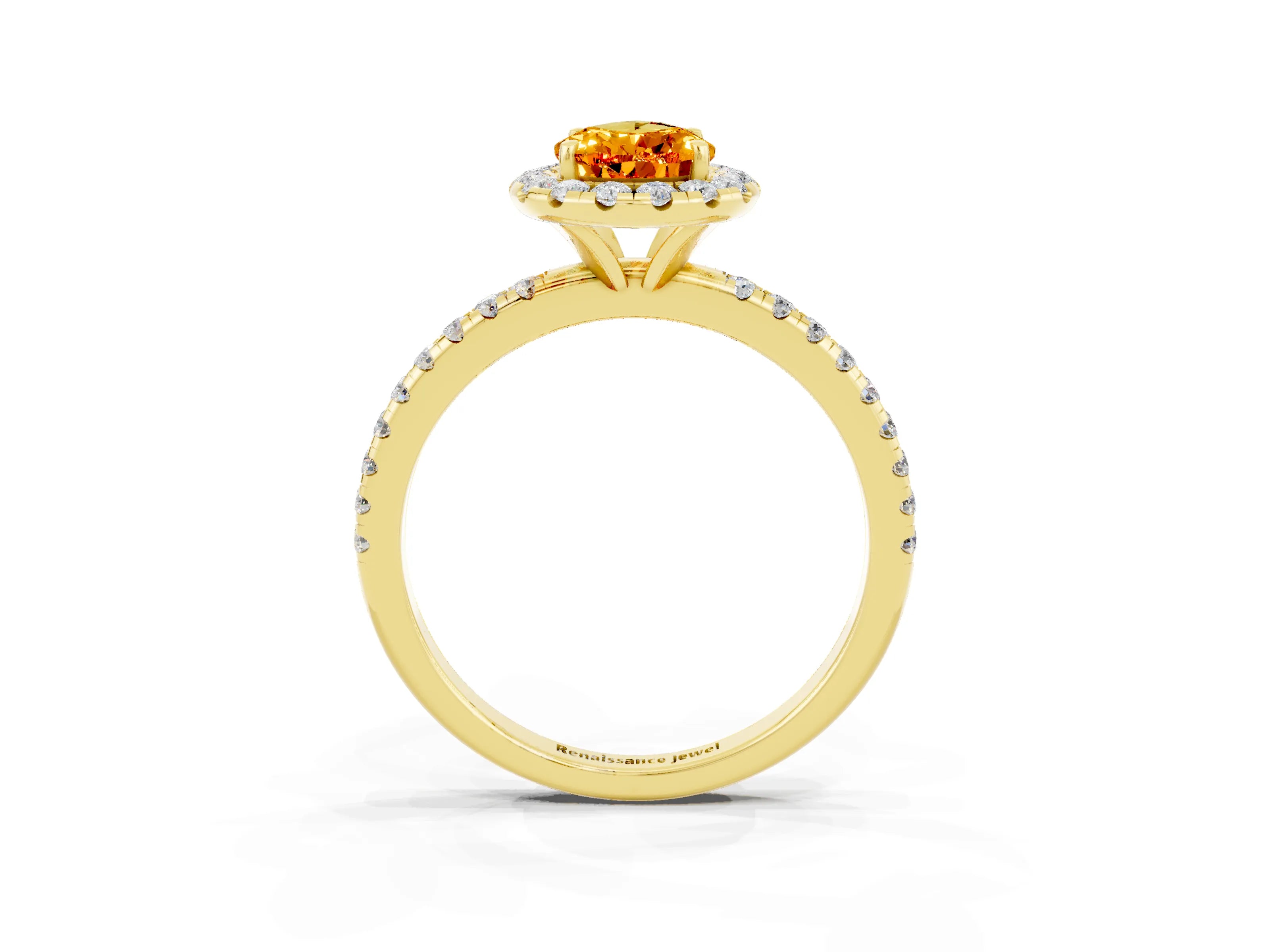 Yellow gold Pear Cut Cut Diamond Floral Halo Engagement Ring with Pavé Band and Prong Setting_3
