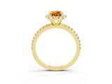 Yellow gold Pear Cut Cut Diamond Floral Halo Engagement Ring with Pavé Band and Prong Setting_3