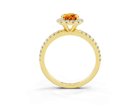 Yellow gold Pear Cut Cut Diamond Floral Halo Engagement Ring with Pavé Band and Prong Setting_3