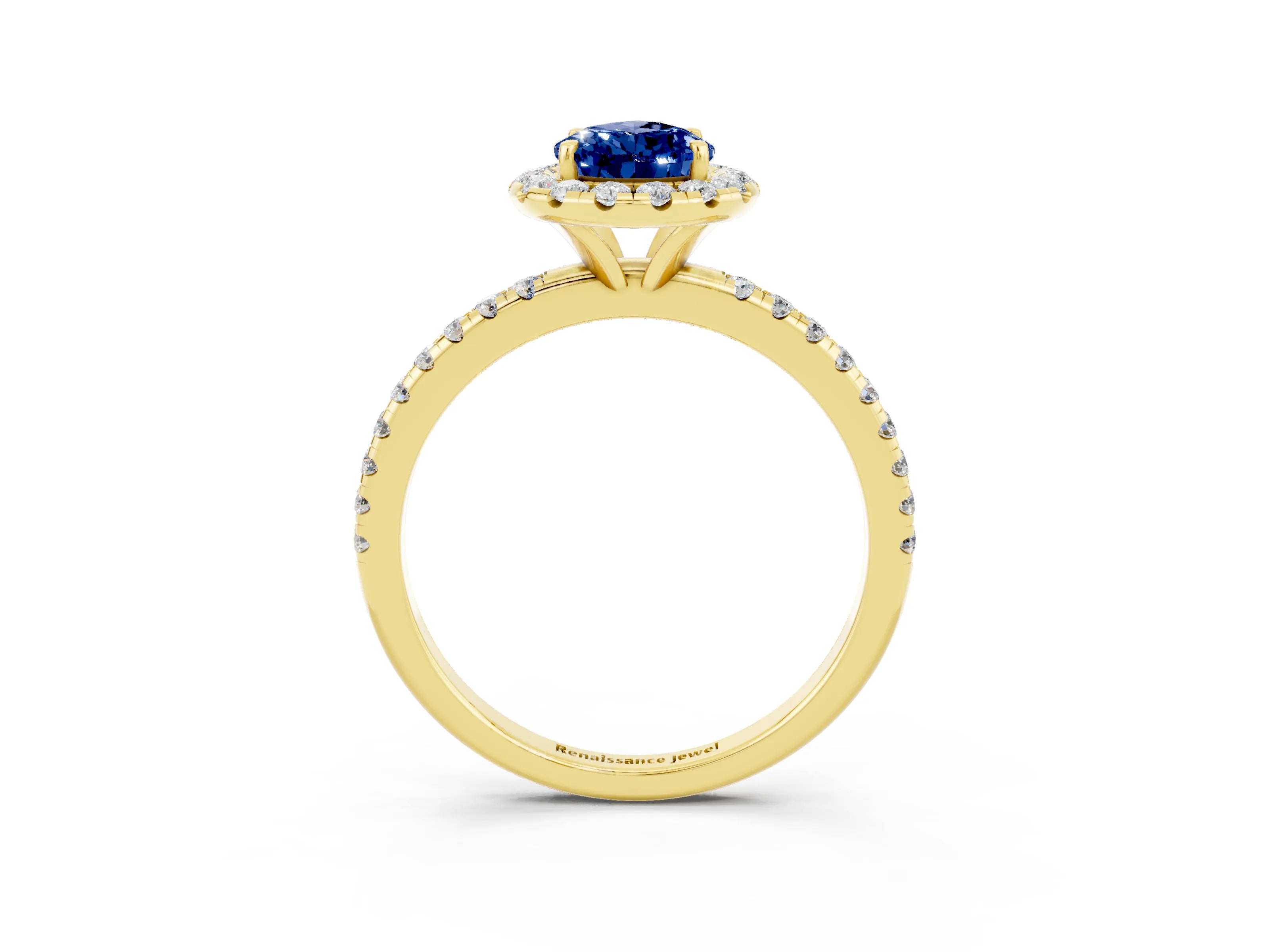 Yellow gold Pear Cut Cut Diamond Floral Halo Engagement Ring with Pavé Band and Prong Setting_3