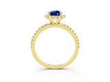 Yellow gold Pear Cut Cut Diamond Floral Halo Engagement Ring with Pavé Band and Prong Setting_3
