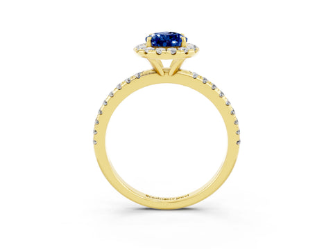 Yellow gold Pear Cut Cut Diamond Floral Halo Engagement Ring with Pavé Band and Prong Setting_3
