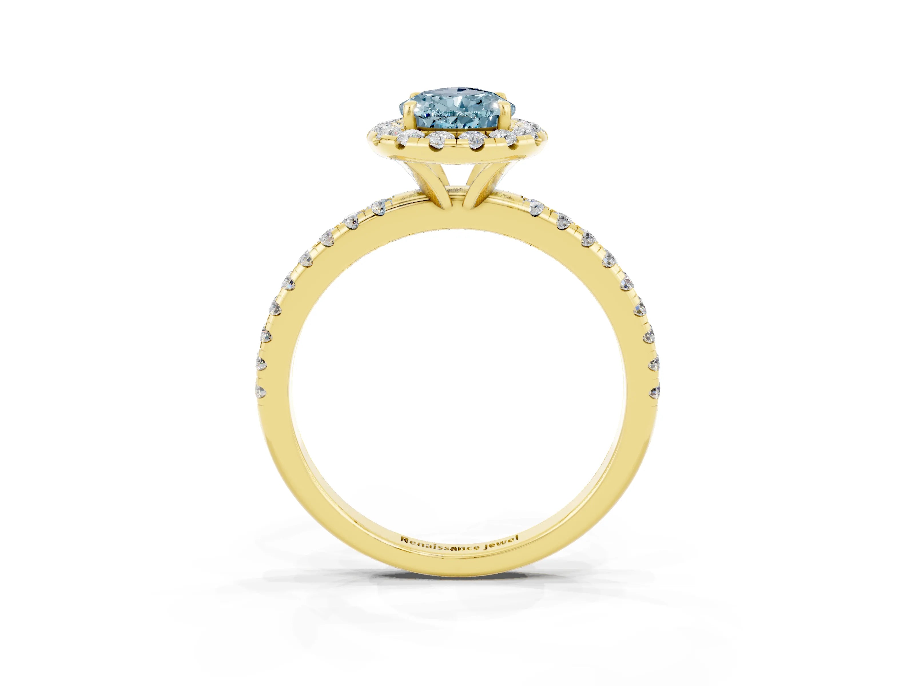 Yellow gold Pear Cut Cut Diamond Floral Halo Engagement Ring with Pavé Band and Prong Setting_3