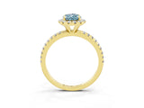 Yellow gold Pear Cut Cut Diamond Floral Halo Engagement Ring with Pavé Band and Prong Setting_3